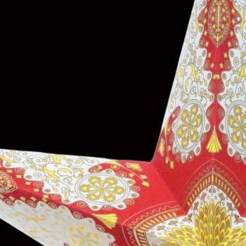Royal rot/weiß Glitter  - Faltbarer Leuchtstern, Weihnachtsstern aus Papier mit 5 Zacken, 60 cm